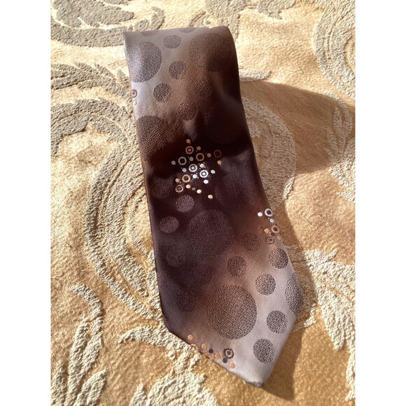 Vintage 70s Necktie 1970s Brown Polyester Retro Groovy Funky Academia Anchor Man - Picture 1 of 3
